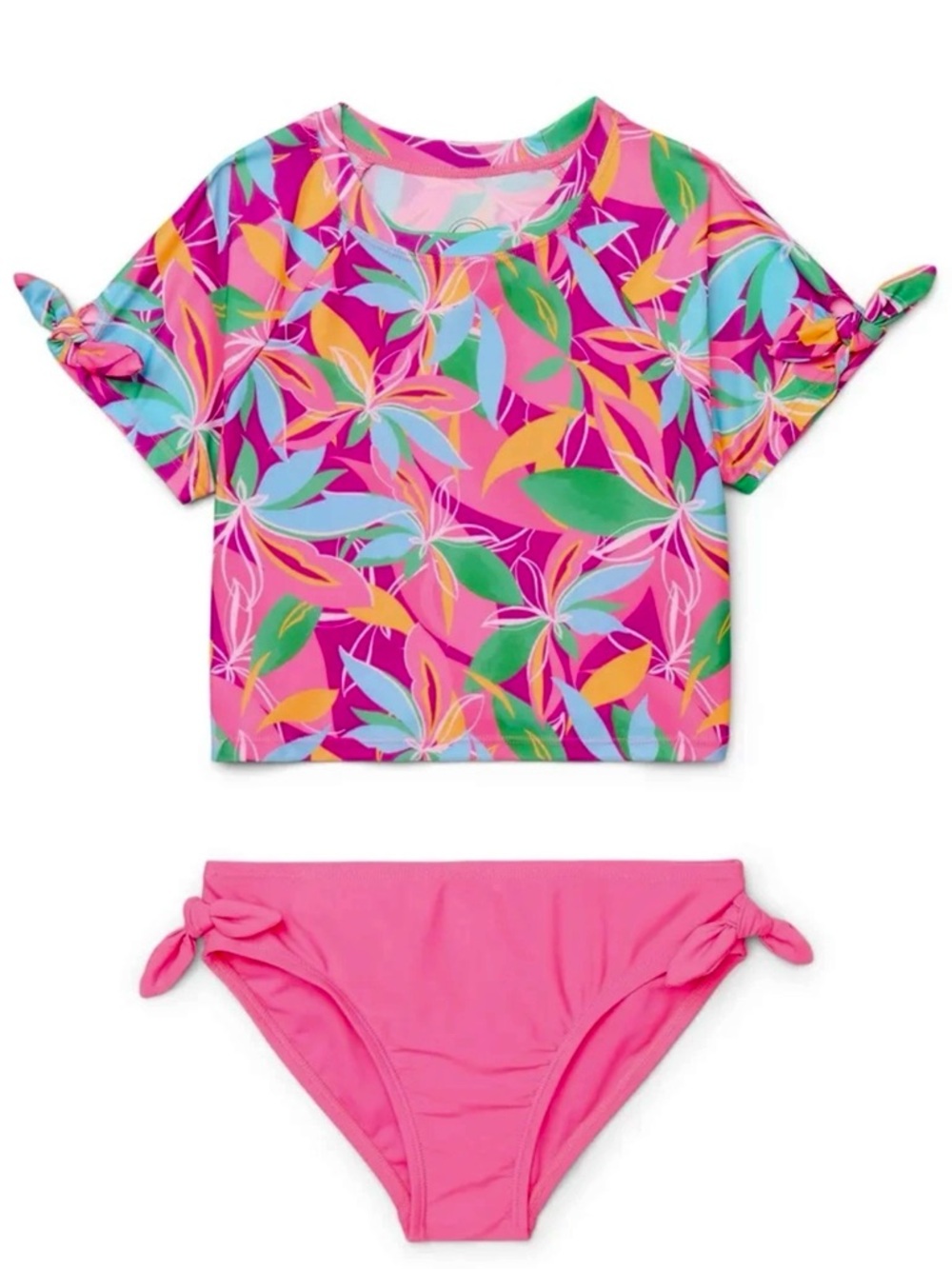 Girls Cropped Top Short Sleeve Swimsuit 2 Piece
